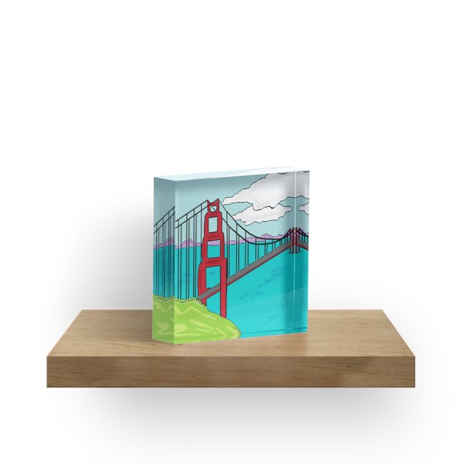 650x650 Colorful Golden Gate Bridge California Drawing Acrylic Blocks