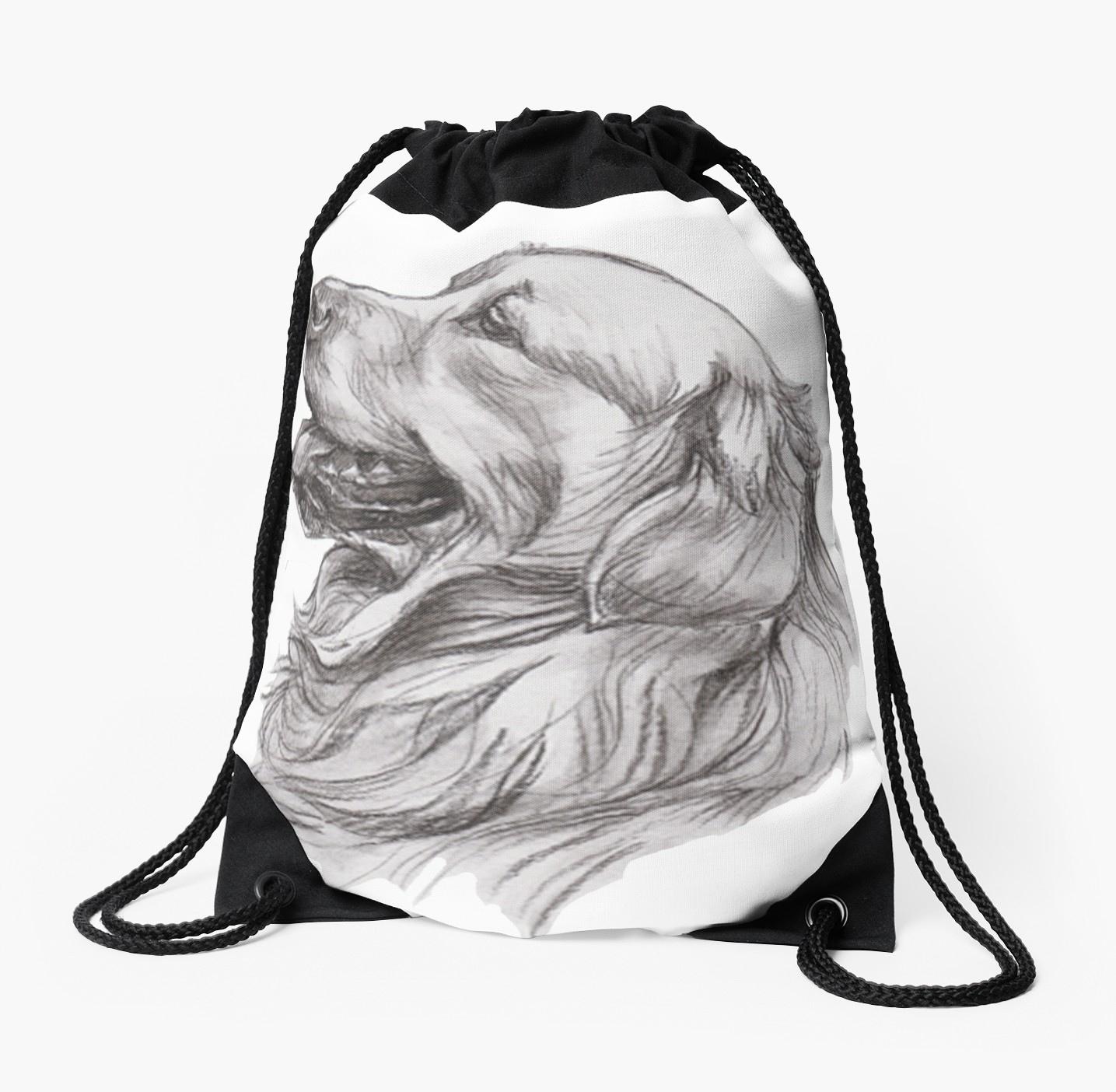 1435x1404 Golden Retriever Dog Portrait Drawing Drawstring Bag