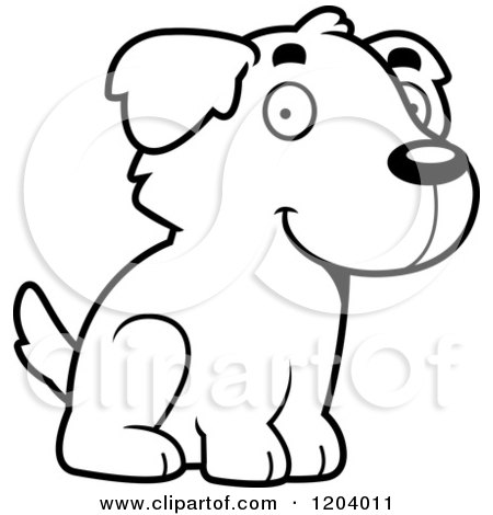 450x470 Cartoon Of A Black And White Cute Golden Retriever Puppy Sitting