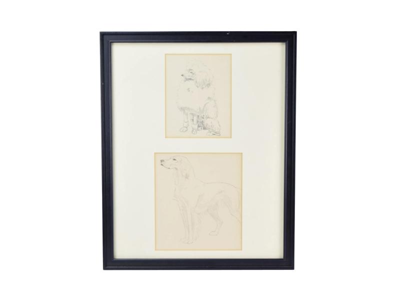 794x601 Framed Pair Of Pencil Drawings Poodle And Golden Etsy