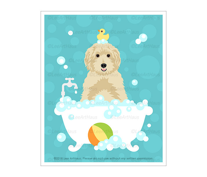 714x612 goldendoodle in bubble bath bathtub wall art etsy