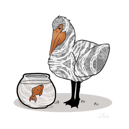 550x550 Pelican Goldfish Bowl, Funny Animal Illustration, Black
