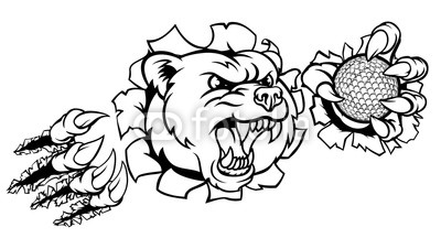 400x226 A Bear Angry Animal Sports Mascot Holding A Golf Ball And Breaking