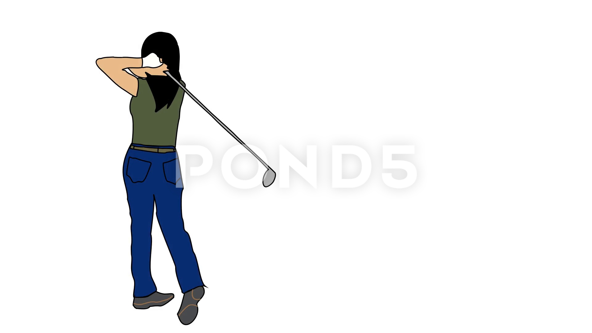 1920x1080 Animated Drawing Of Woman Making Golf Wedge Shot Stroke From Sand