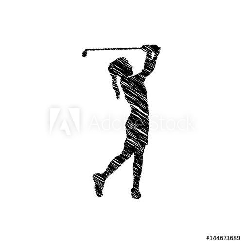 500x500 Silhouette Drawing Girl Playing Golf Icon Vector Illustration