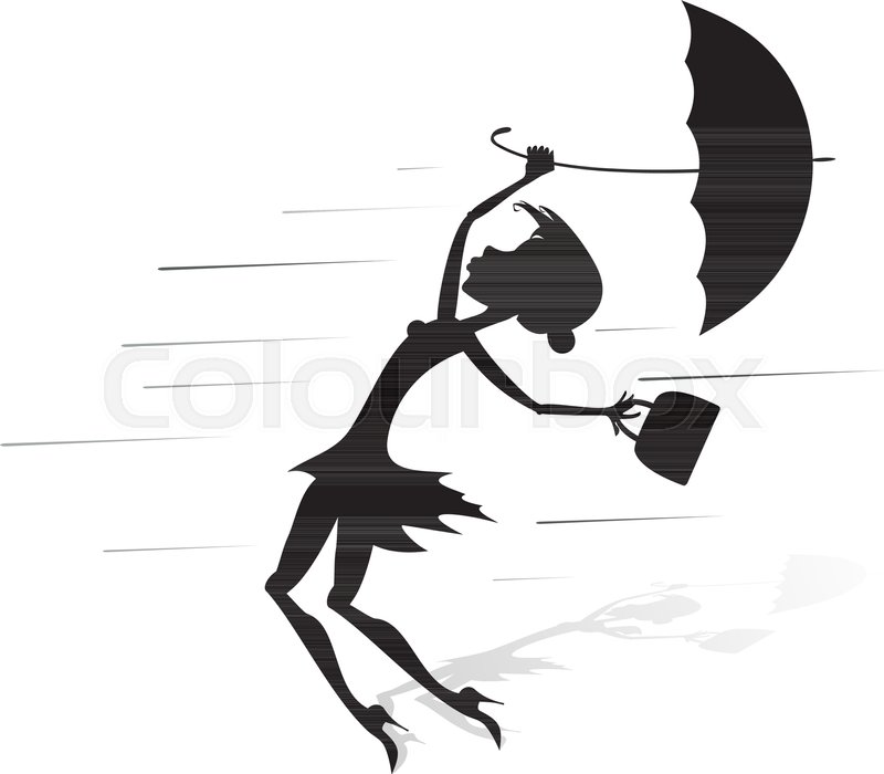 800x700 Young Woman Tries To Hold An Umbrella Stock Vector Colourbox
