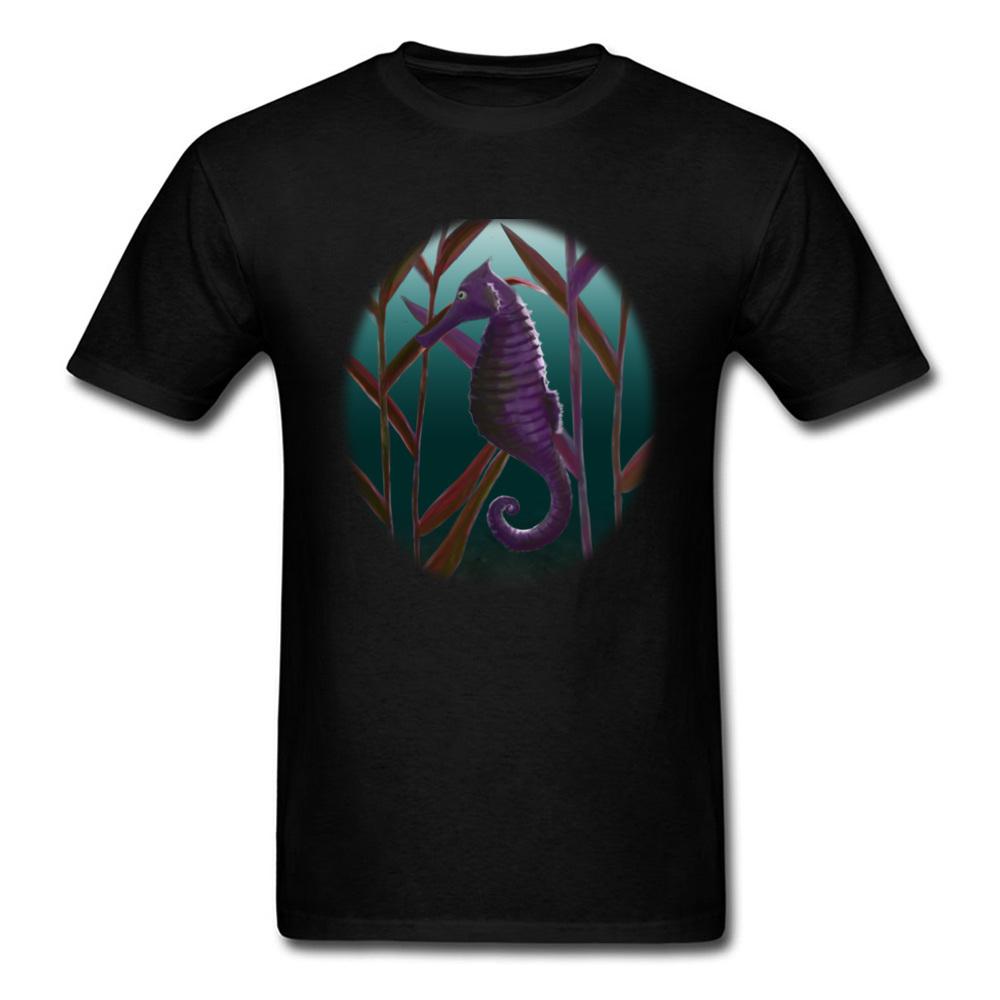 1000x1000 Drawing Sea Horse Men Black T Shirt Team Custom Cotton Cartoon Tee