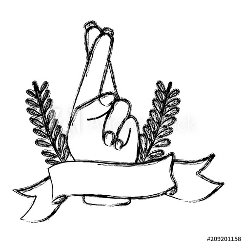 500x500 Grunge Good Luck Hand Gesture With Leaves And Ribbon