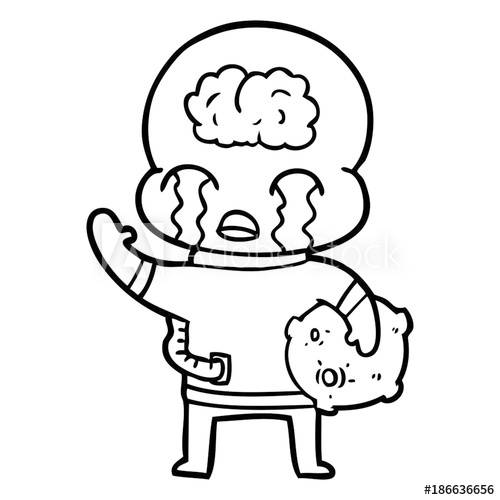 500x500 Cartoon Big Brain Alien Crying And Waving Goodbye