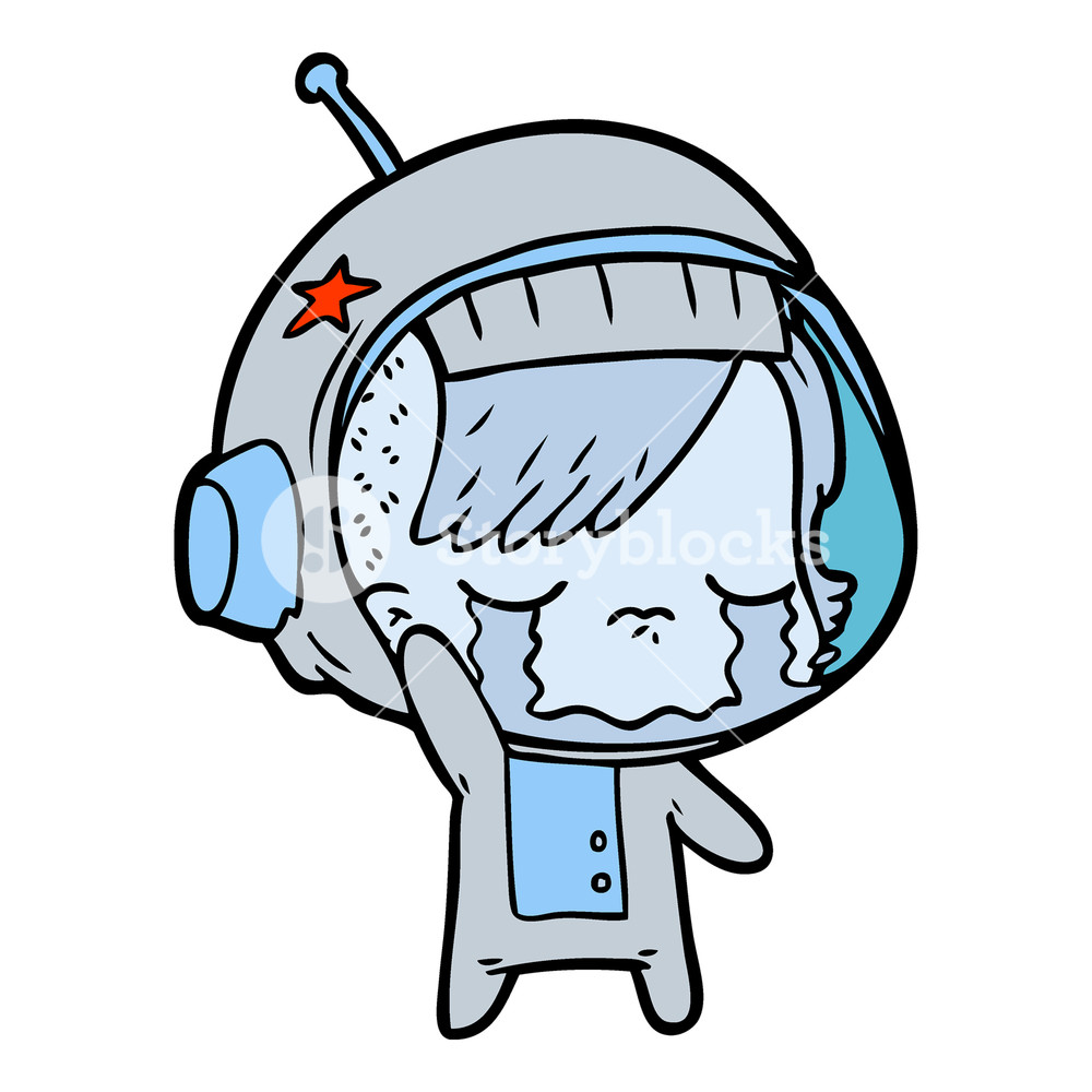 1000x1000 Cartoon Crying Astronaut Girl Waving Goodbye Royalty Free Stock