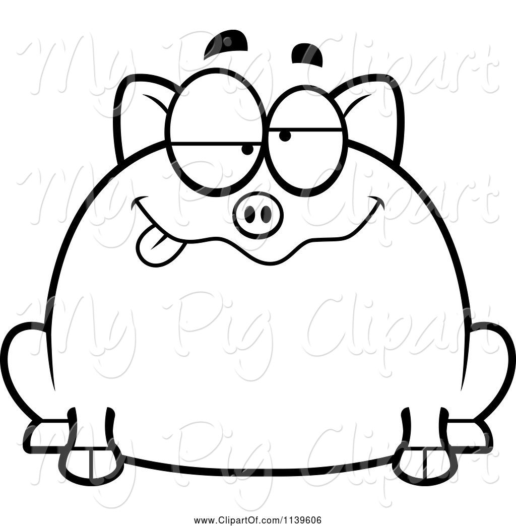 1024x1044 Swine Clipart Of Cartoon Black And White Chubby Goofy Pig