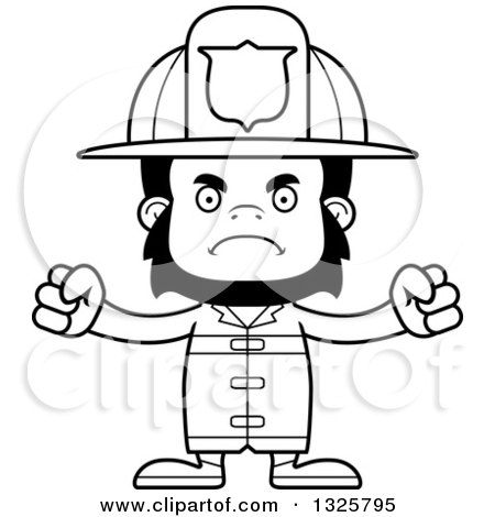 450x470 Lineart Clipart Of A Cartoon Black And White Mad Gorilla