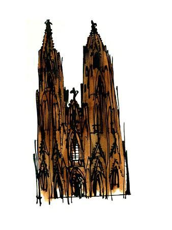 338x450 Cologne Cathedral, Ink Drawing, Giclee Print