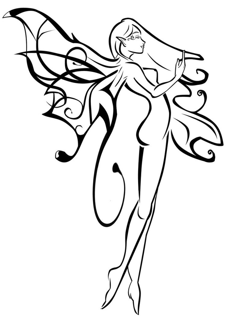 736x1042 Flowers And Tribal Fairy Tattoo Design