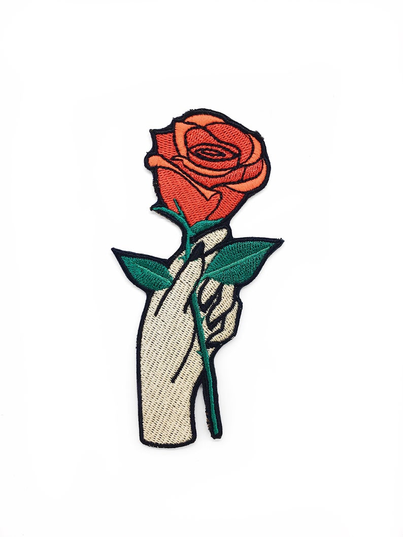 794x1059 iron on patch hand with red rose patch embroidered patches etsy