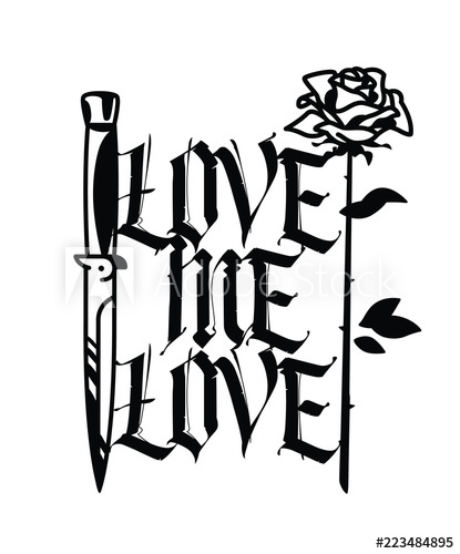 415x500 A Tattoo Featuring A Knife And A Rose Vector The Inscription Is