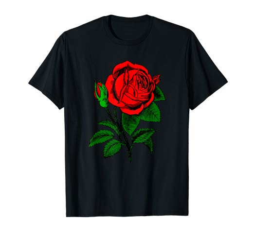 522x488 Classic Sketch Gothic Style Rose Drawing T Shirt Clothing