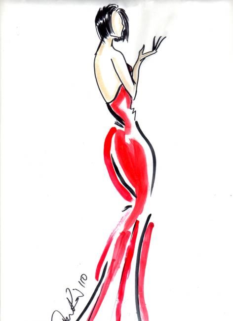 472x650 Red Gown Illustration Drawing