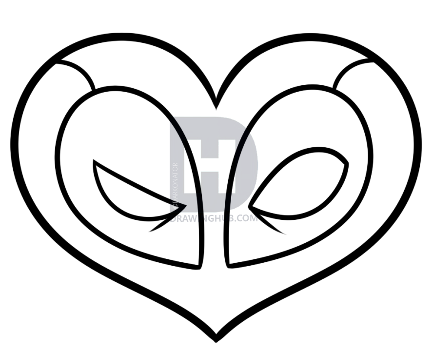888x720 Deadpool Heart Drawing Tutorial, Step