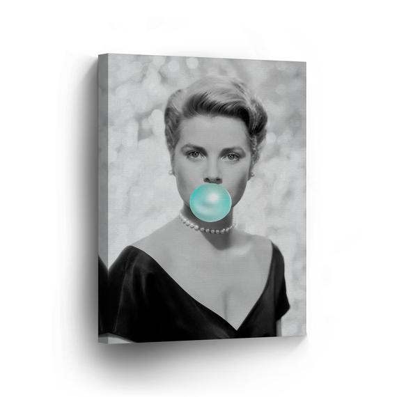 570x570 Grace Kelly Chewing Bubble Gum Canvas Print Iconic Pop Art Etsy