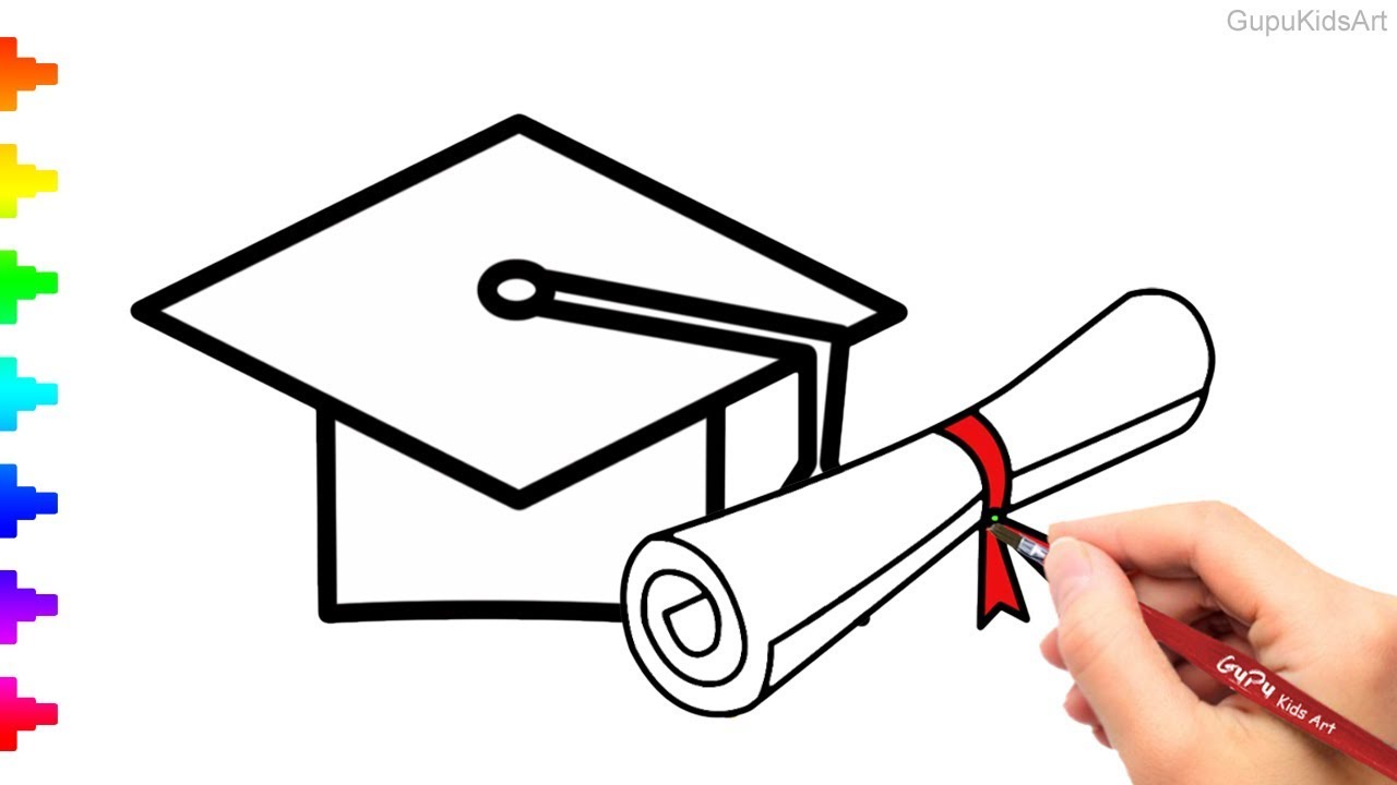 1280x720 Graduation Cap Degree Drawing And Coloring For Kids