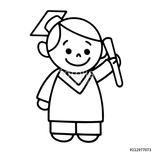 500x500 Boy In Graduation Gown Cartoon Illustration Isolated On White