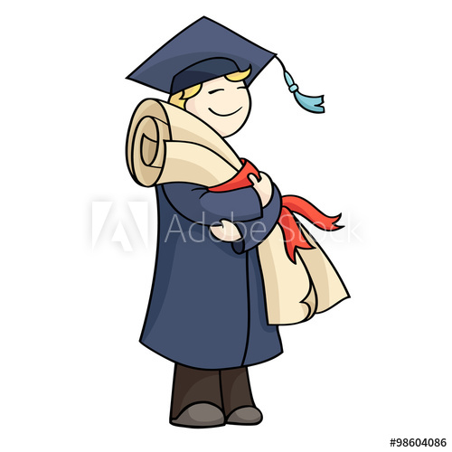 500x500 Cartoon Graduating Man With Diploma With Red Ribbon Happy Cute