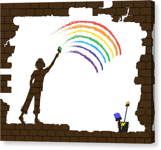 546x509 Boy Draws A Rainbow On The Old Broken Brick Wall, Life After War