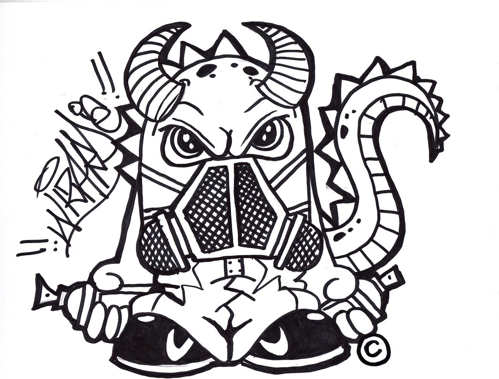 1024x778 Dragon Gas Mask Graffiti Character