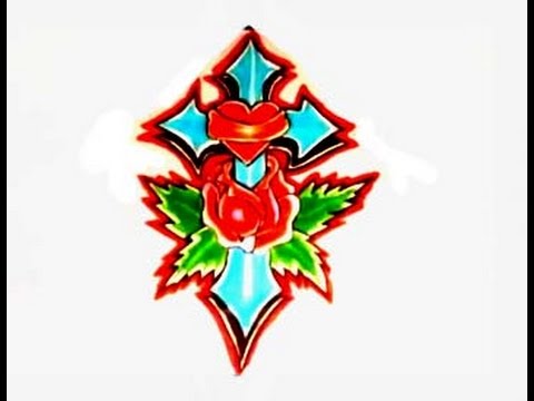 480x360 how to draw a cross with a rose for tattoos como dibujar una cruz