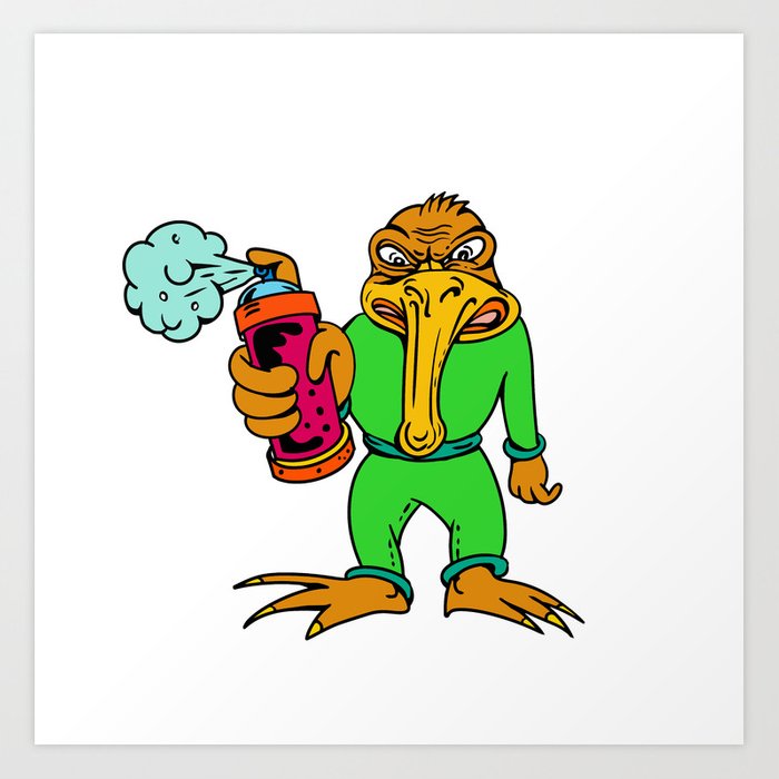 700x700 Kiwi Graffiti Artist Spray Painting Cartoon Art Print