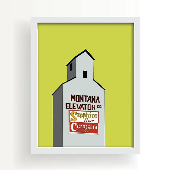 570x570 Grain Elevator Drawing Wall Art Yellow Gray