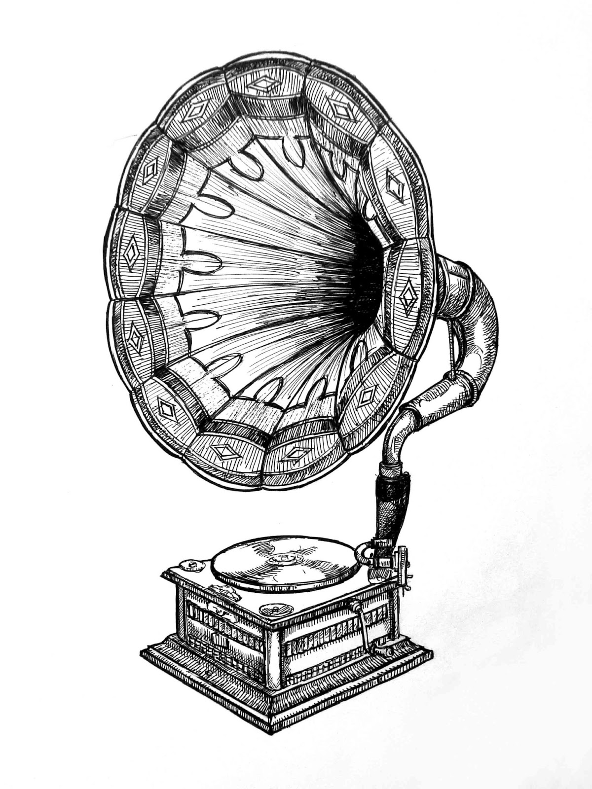 1200x1600 gramophone drawing modern for free download