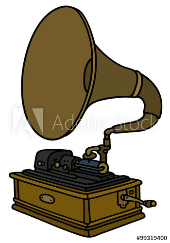 350x500 hand drawing of a vintage horn gramophone