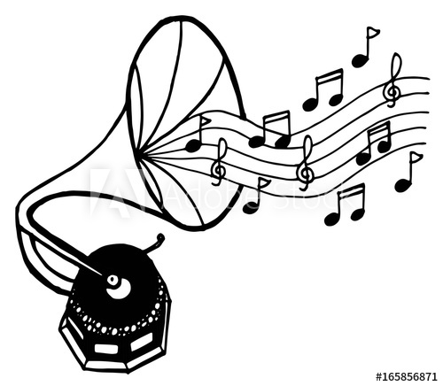 500x436 music doodle set of vector music note and gramophone doodle, hand