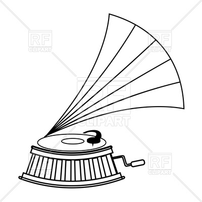 400x400 old gramophone and vinyl disc vector image of silhouettes