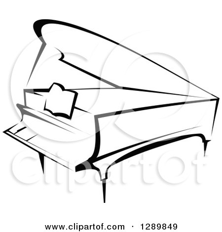 450x470 Clipart Of A Black And White Sketched Grand Piano