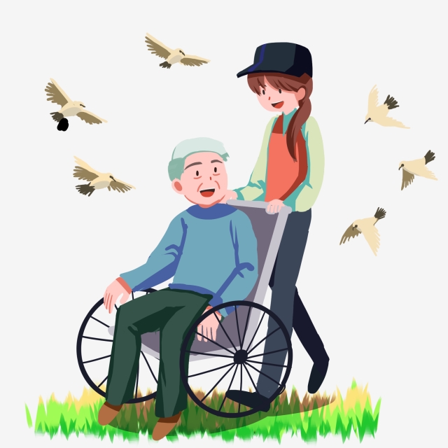 640x640 Grandfather Girl Long Hair Pigeon, Cartoon Character, Hand Drawing