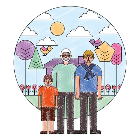 450x450 Grandfather Dad And Son Together House Garden Trees Vector