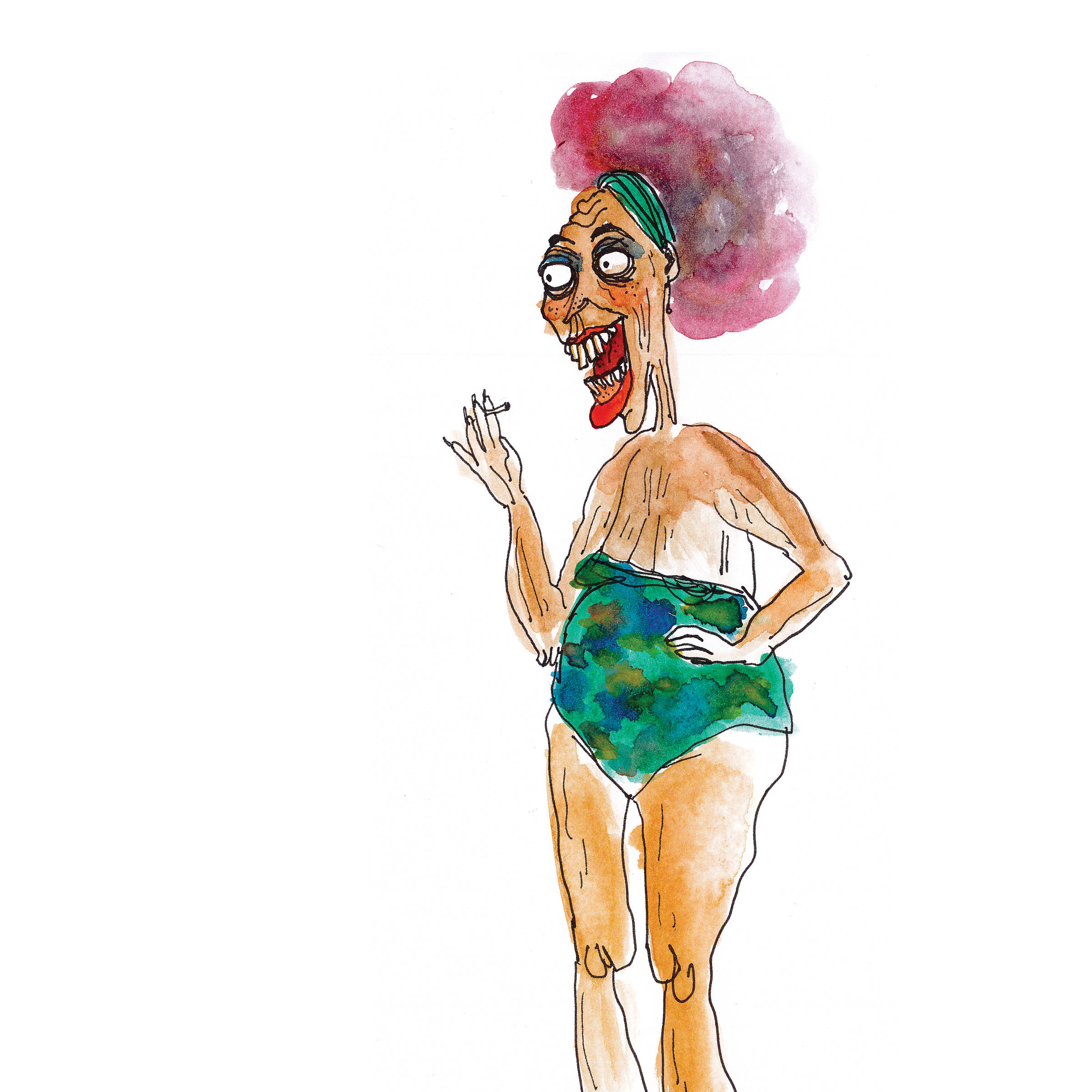 2400x2400 Hand Drawn Art Print Of Funny Grandma Smoking Illustration Etsy