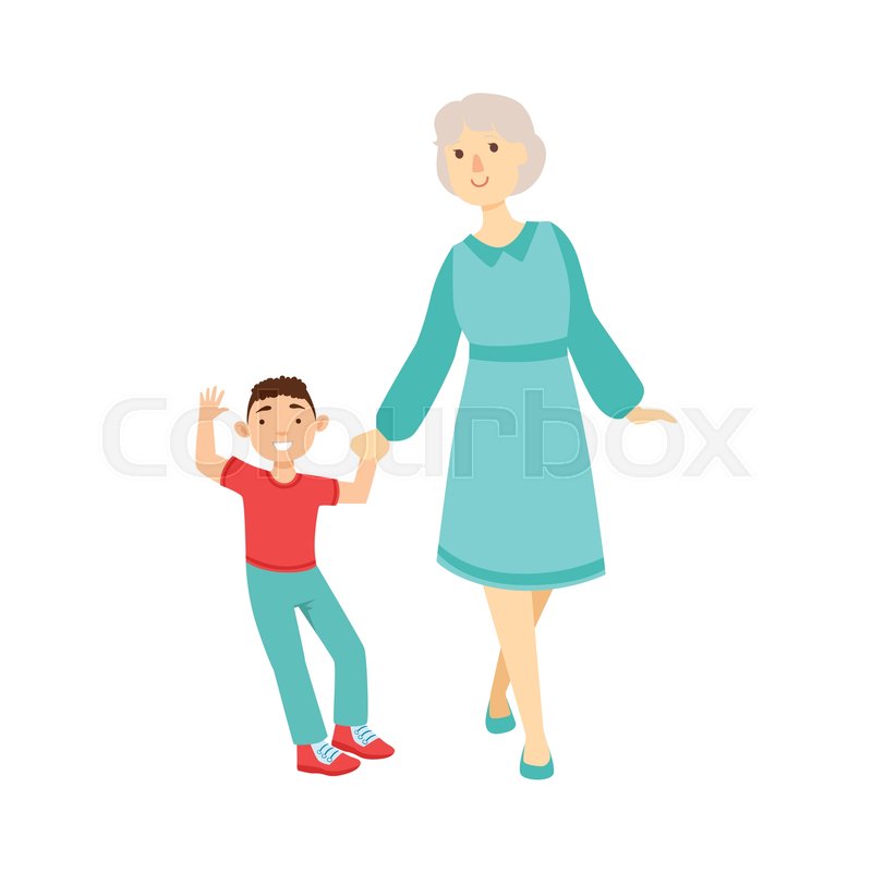 800x800 grandmother and grandson walking stock vector colourbox