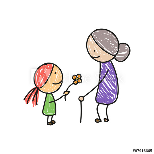 500x500 Vector Illustration Of A Children Drawing Of A Little Girl And Her