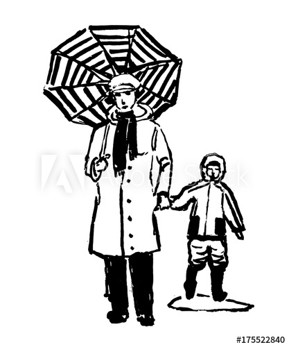 417x500 drawing of a comic grandmother walking with her grandson