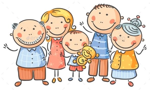 590x356 Happy Family Of Five, No Gradients Flat Vector People