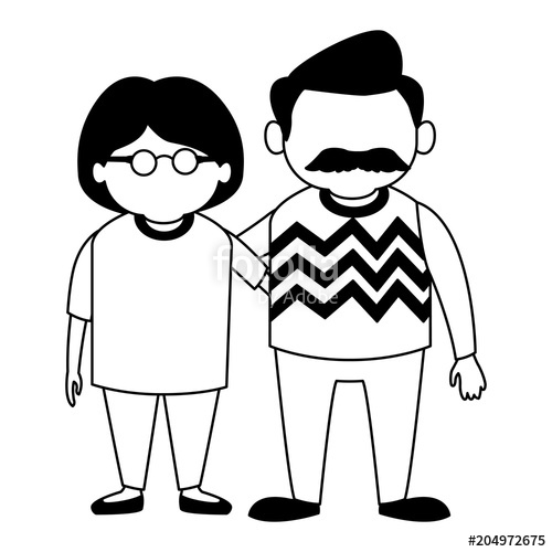 500x500 Cute Grandparents Couple Cartoon Vector Illustration Graphic