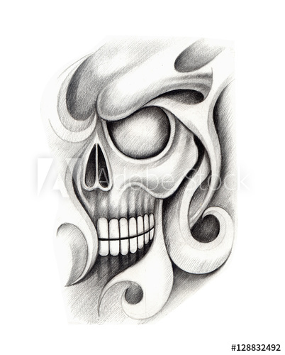 402x500 Art Design Skull Head Mix Graphic Tribal Tattoo Hand Pencil
