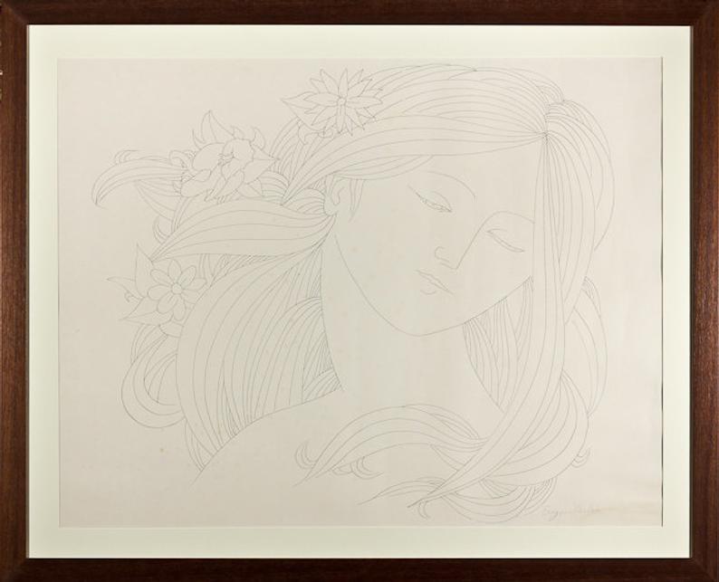 794x643 eugene karlin very large signed original graphite drawing etsy