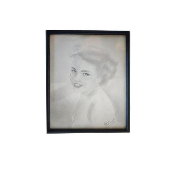 570x570 Signed Vintage Portrait Of Woman Graphite Drawing Etsy