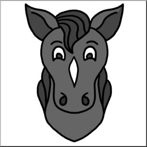 304x304 Clip Art Cartoon Animal Faces Horse Grayscale I