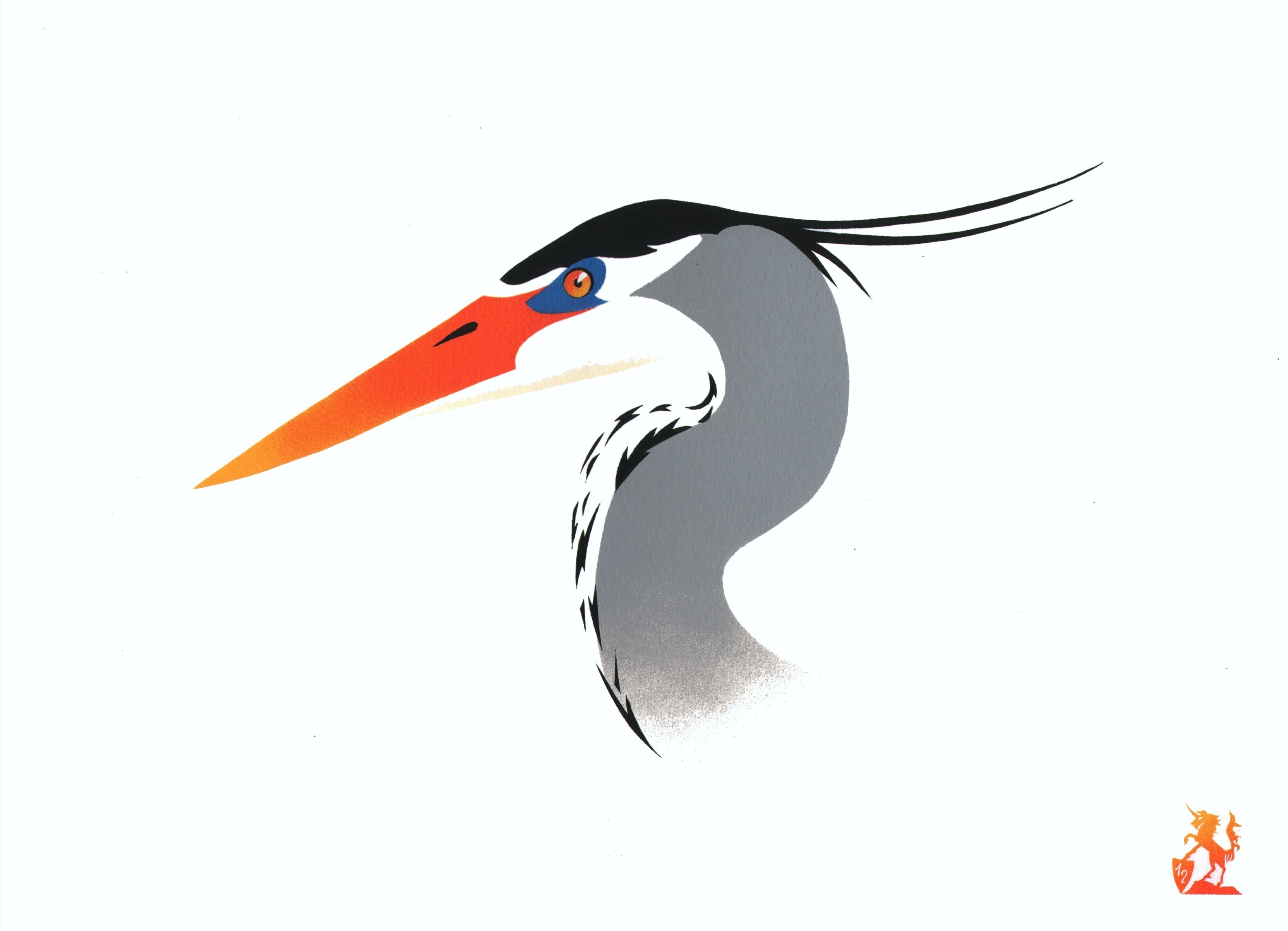 3327x2405 Hubert Cance 'of Feathers And Beaks Great Blue Heron' Painting